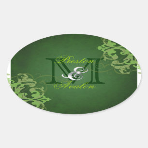 Ovale Sticker vert monogramme Noble Lime Scroll