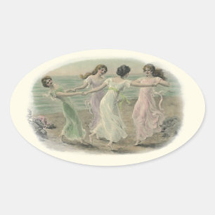 Ovale Sticker Vintage bff Girlfriends Filles Jouer à la