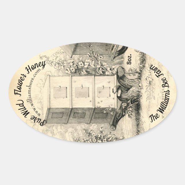 Ovale Sticker vintage Oval Bee Hives Honey Jar (Devant)