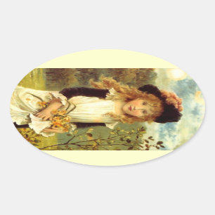 Ovale Sticker Vintage Victorian PinaForge Girl Daffodiqu