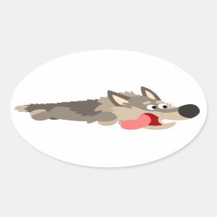 Ovale Sticker Wolf de caricature de la flotte mignonne