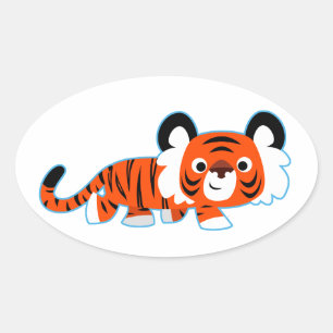 Ovale Tigre de dessin mignon sur le Sticker de la sonde