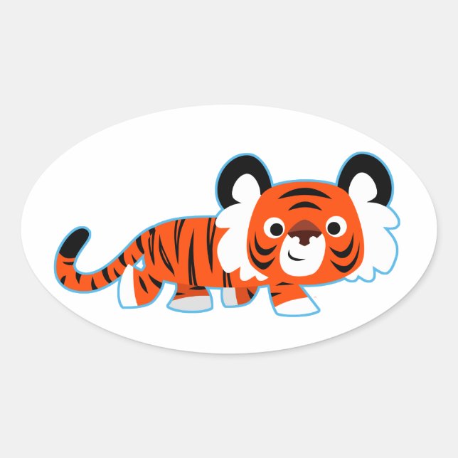 Ovale Tigre de dessin mignon sur le Sticker de la sonde (Devant)