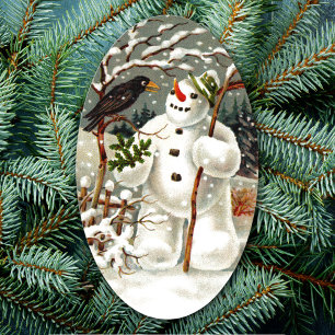 Ovale titre : M. Snowman et M. Crow Oval Sticker