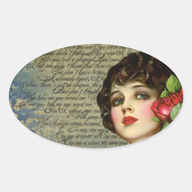 Ovale Victorian Glamor Girl avec Sticker Oval Rose Rouge (Devant)