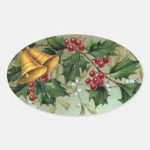 Ovale Vintage Christmas Holly Berries - Sticker