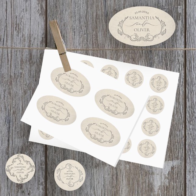 Ovale Vintage Minimalist Wedding Sticker (Créateur téléchargé)