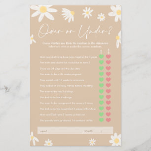 Over or Under Game, Beige Daisy Baby shower Jeu