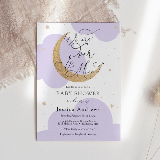 Over the Gold Moon Purple Baby Shower invitation (Créateur téléchargé)