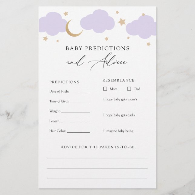 Over the Moon Baby Advice and Predictions Card (Devant)
