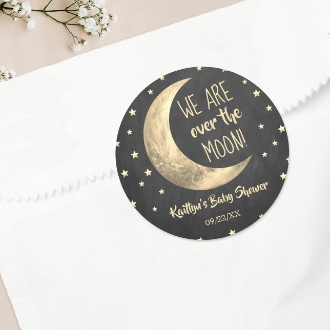 Over the Moon | Baby shower Classic Round Sticker (Créateur téléchargé)