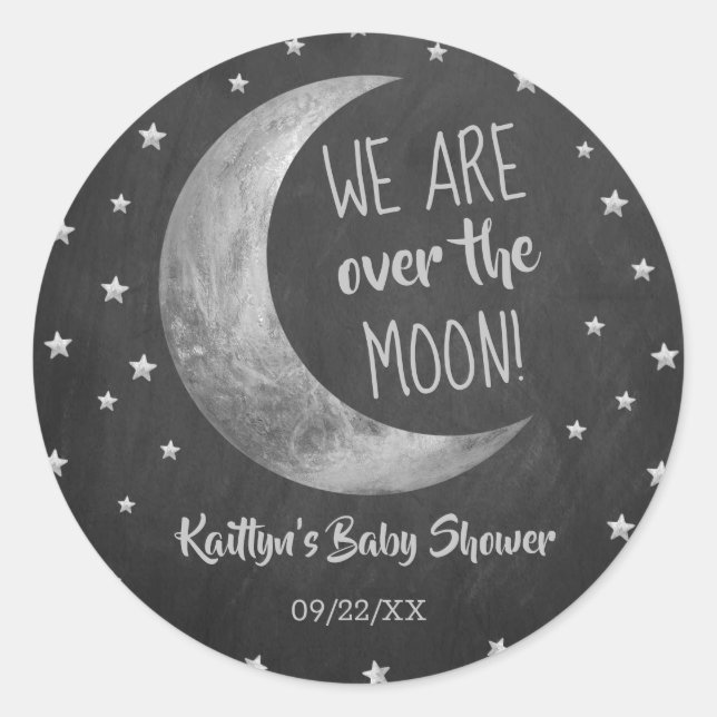 Over the Moon | Baby shower Classic Round Sticker (Devant)