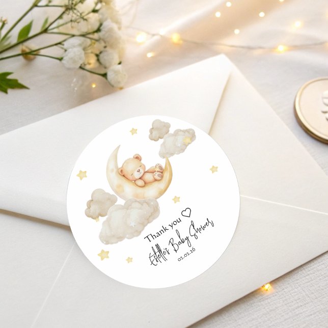 Over The Moon Baby Shower Stickers with Teddy Bear (Créateur téléchargé)