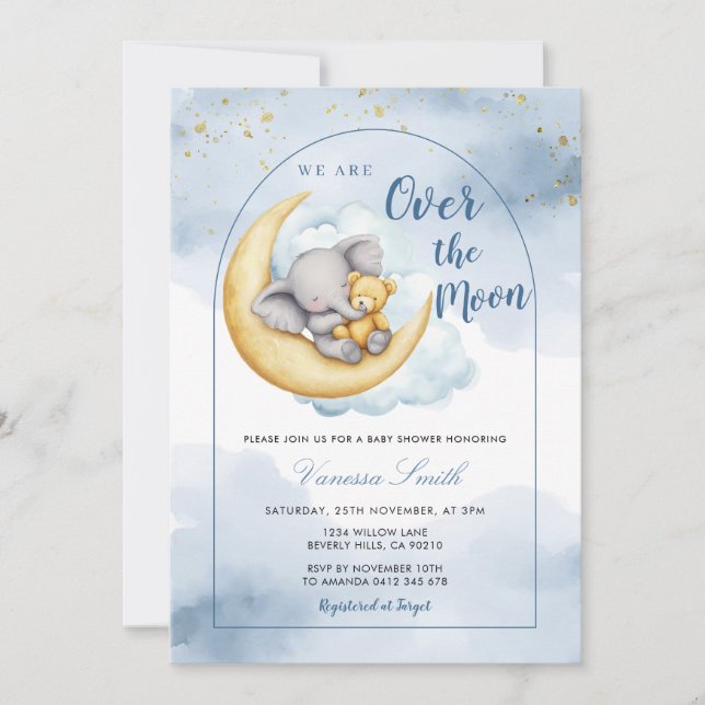Over The Moon Boy Girl Baby Shower Invitation (Devant)