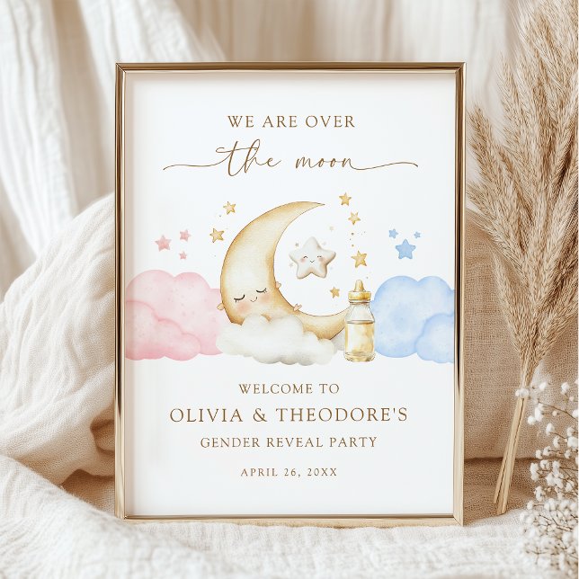 Over the Moon Gender Reveal Party Welcome Poster (Créateur téléchargé)