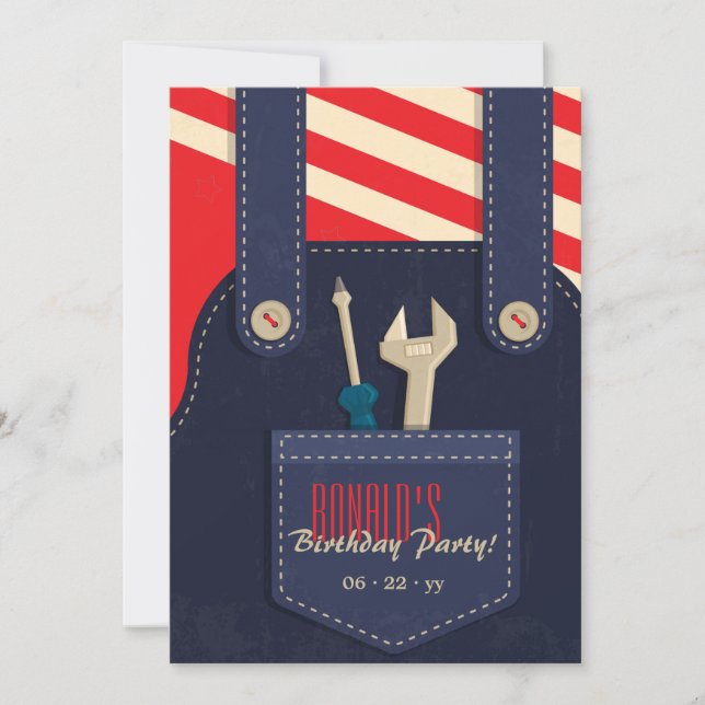 Overalls and Tools Invitation d'anniversaire (Devant)