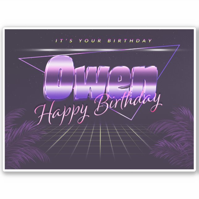 Owen Prénom lila retro Sticker (Devant)