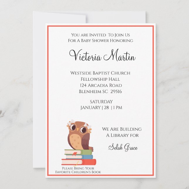 Owl Apporte Une Invitation De Baby shower De Livre (Devant)