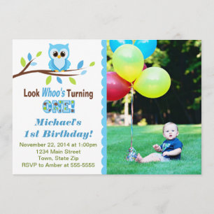 Owl Boy 1er Birthday Invitation 5x7 Carte photo