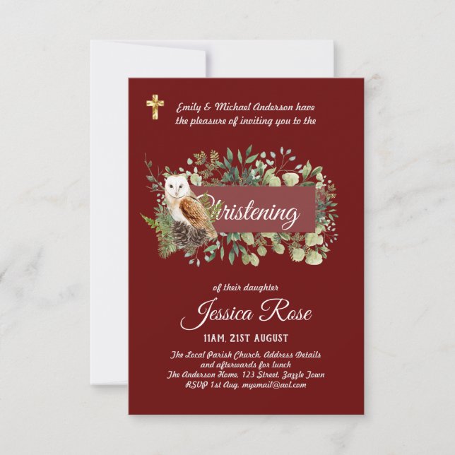 OWL Christening Invitations Baptême (Devant)