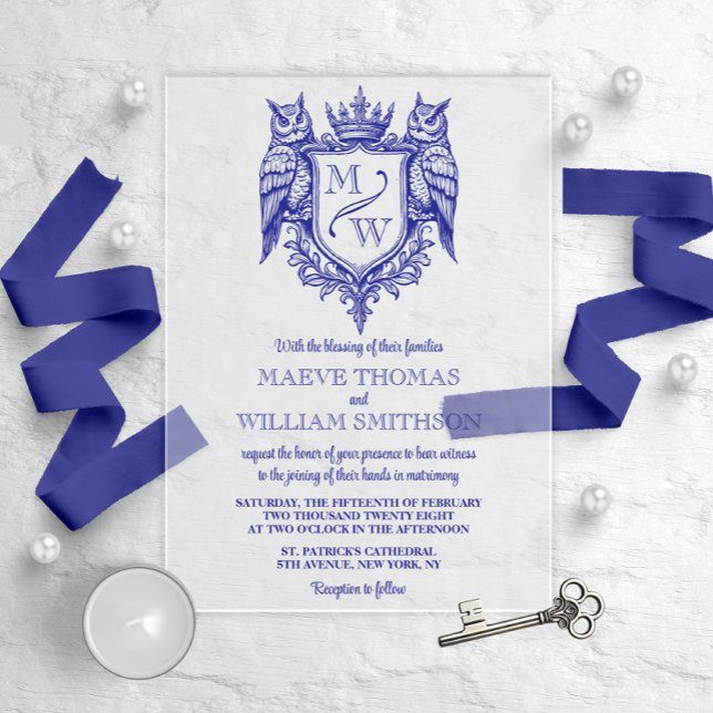 Owl Crest Royal Monogram Wedding Invitation (Créateur téléchargé)