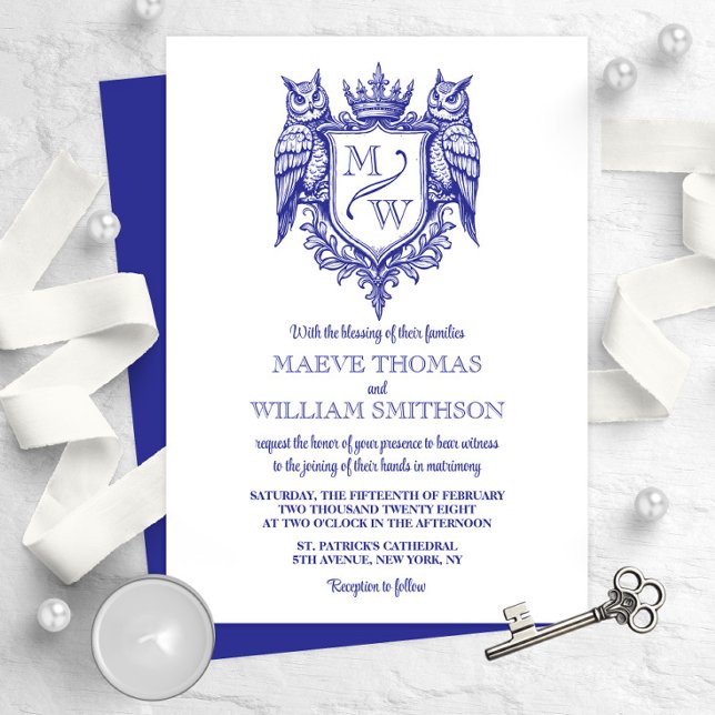 Owl Crest Royal Monogram Wedding Invitation (Créateur téléchargé)