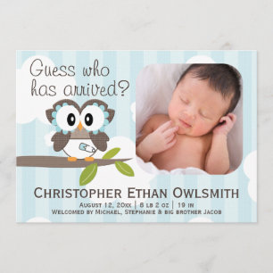 Owl Faire-part de naissance Boy