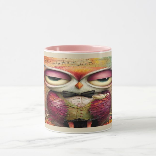 Owl in Tuxedo Vintage Music Art Mug (Centre)