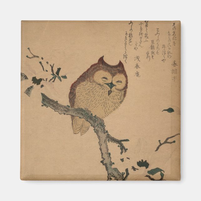 Owl & Magnolia : Aimant japonais Ukiyo-e (Devant)