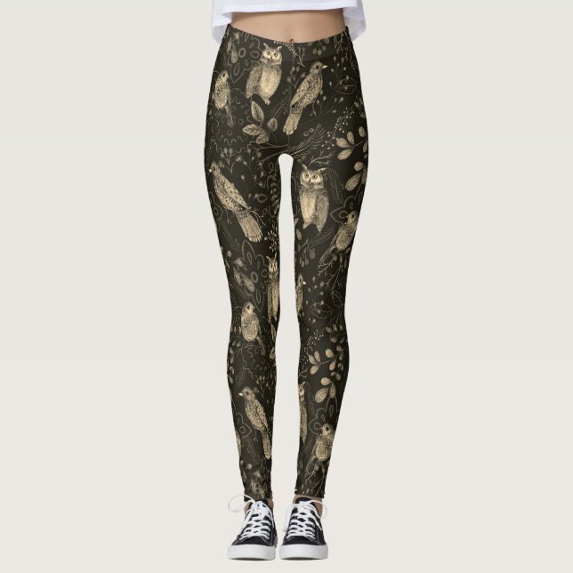 Owl Nature Oiseaux Art en Leggings Brown (Devant)