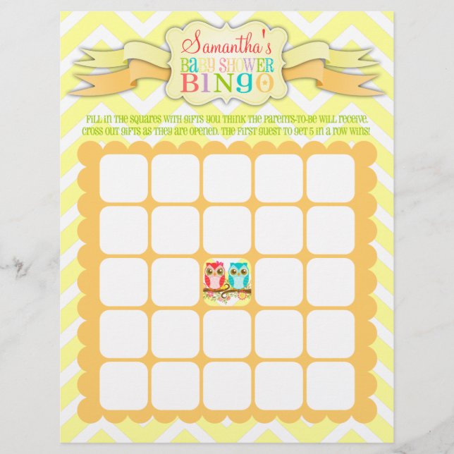 Owl Twins - Baby shower Bingo & Nom Scramble (Devant)