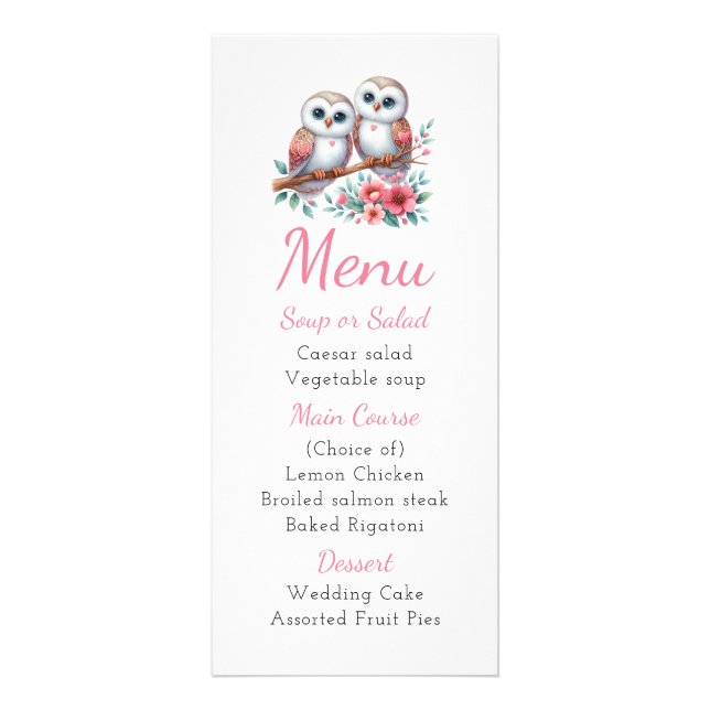 Owl Woodland Boho Rustic Country Wedding Menu (Devant)