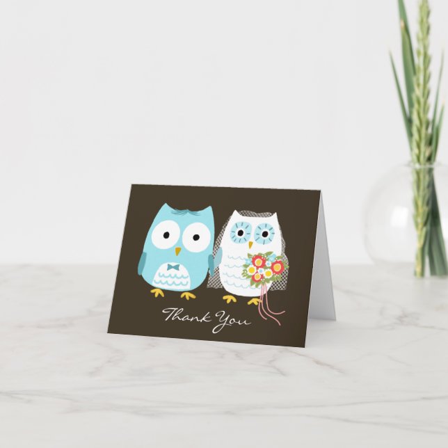 Owls Bride et Groom Newlyweds Merci Mariage (Devant)