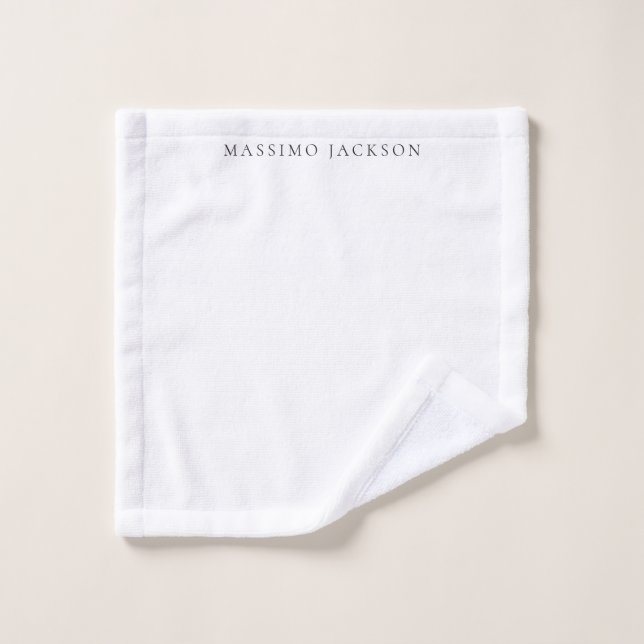 Own Name Calligraphy Chic Plain Simple Black White (Gant de toilette)
