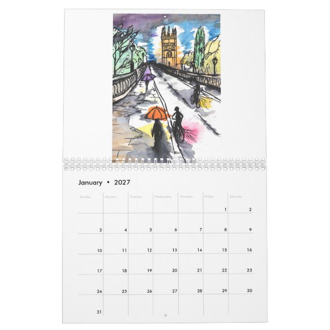 Oxford dans le calendrier Watercolor 2021 (Jan 2027)
