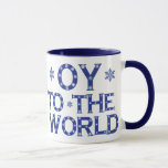 OY au monde Mug de vacances bleu et blanc<br><div class="desc">Bleu et blanc,  Amusant et festif Humour de vacances Mug OY au monde avec des flocons de neige bleus</div>