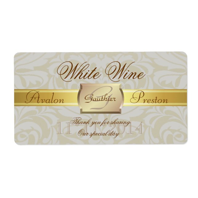 Oyster Damask Gold Monogramme Mariage Étiquette de (Devant)