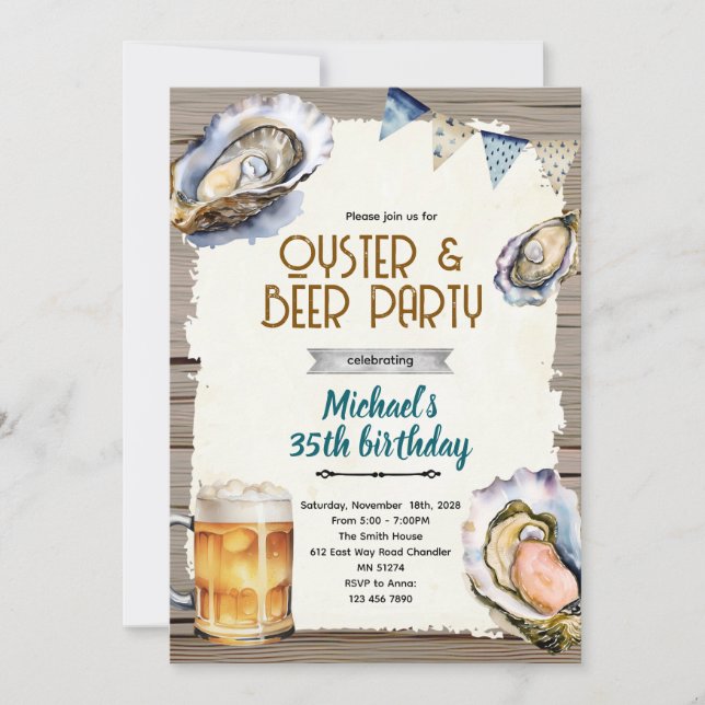 Oysters and beer party invitation (Devant)
