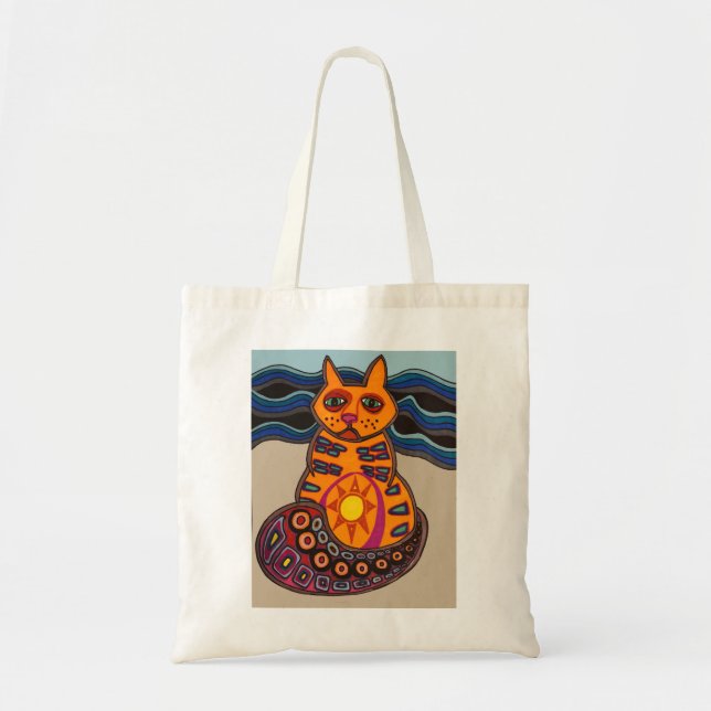 P-Cat-So sur la plage chat sac fourre-tout art pop (Devant)
