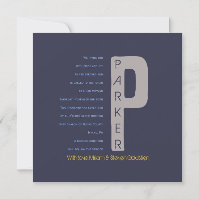P Collection initiale Bar Mitzvah Invitation (Devant)