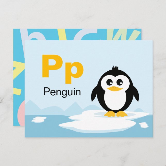 P est pour Penguin - Carte Flash Alphabet (Devant / Derrière)