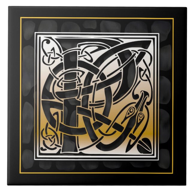 P Monogram Celtic Black Stone Carreaux céramiques (Devant)
