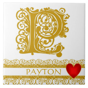 P Monogramme Nom Or dentelle Rouge Carreau Modèle