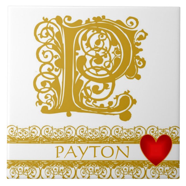 P Monogramme Nom Or dentelle Rouge Carreau Modèle  (Devant)