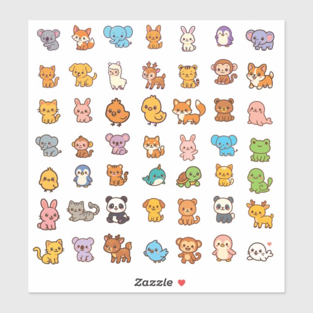 pack de stickers de dessins animés d'animaux (Feuille)