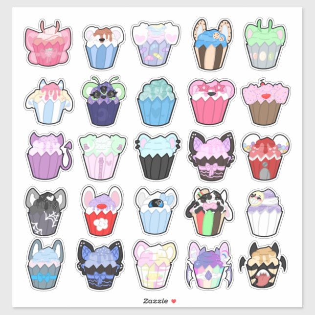 Pack de variété adorable Stickers Cupcake (Feuille)