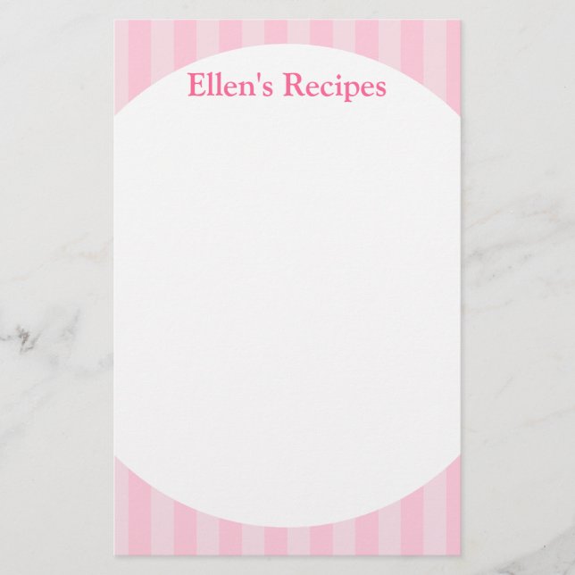 Pad de note de recette Pink Stripes (Devant)