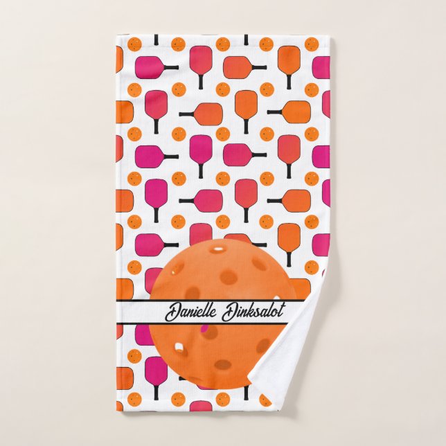 Pagaies de Pickleball Rose et Orange Personnalisée (Serviette à main)