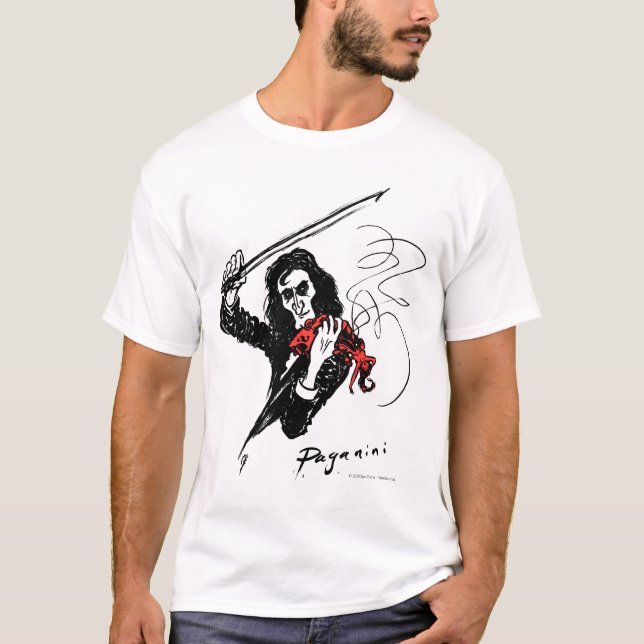 Paganini jouant un T-shirt rouge de violon (Devant)