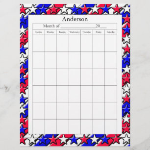 Page Calendrier vide - Rouge, Blanc et Bleu